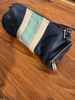 CLAVA Navy Shoulder Bag with White and Mint Stripes